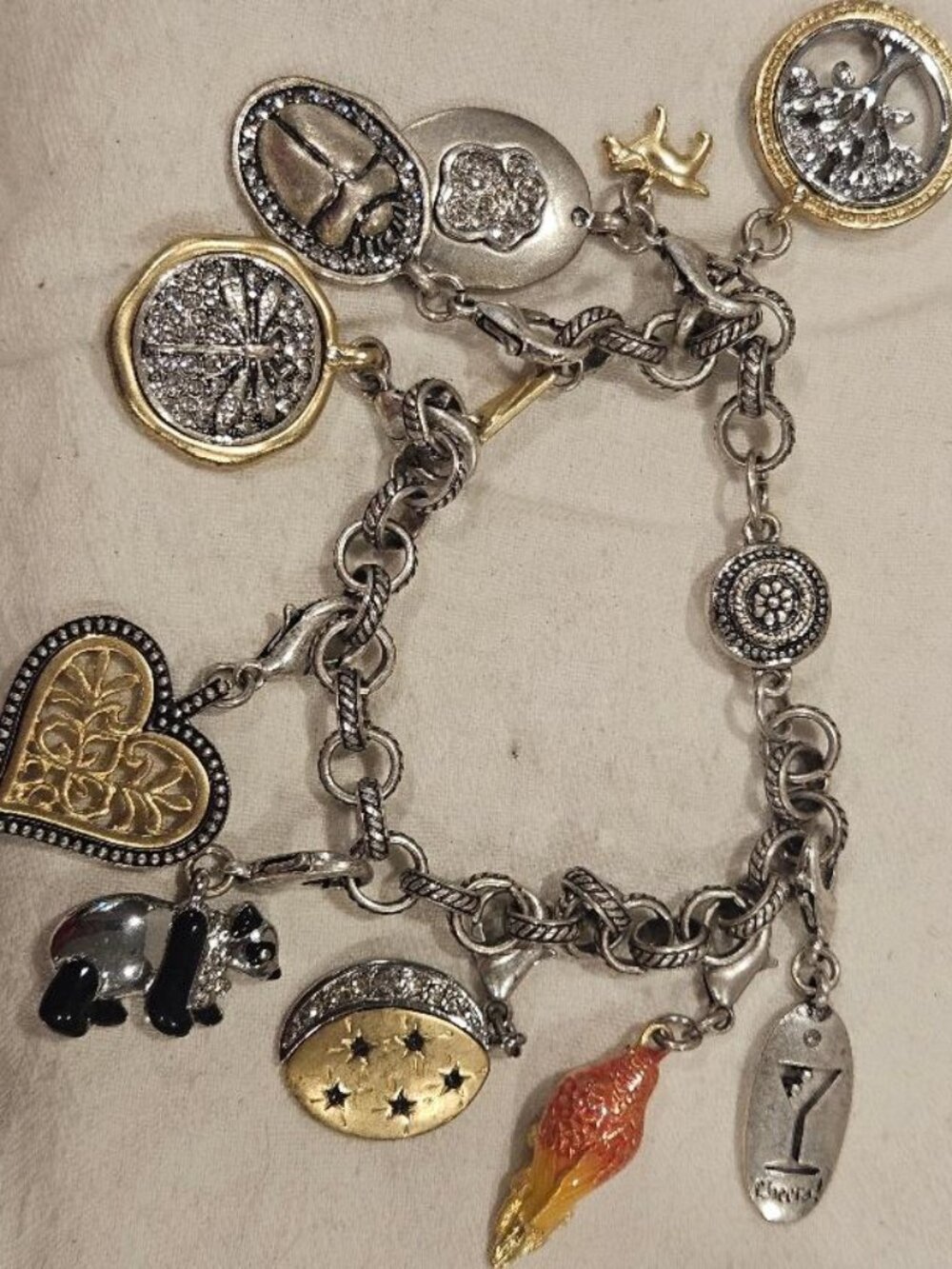 VTG Brighton Two Tone Silver Gold Plated Cable Link Charm Bracelet 60g+